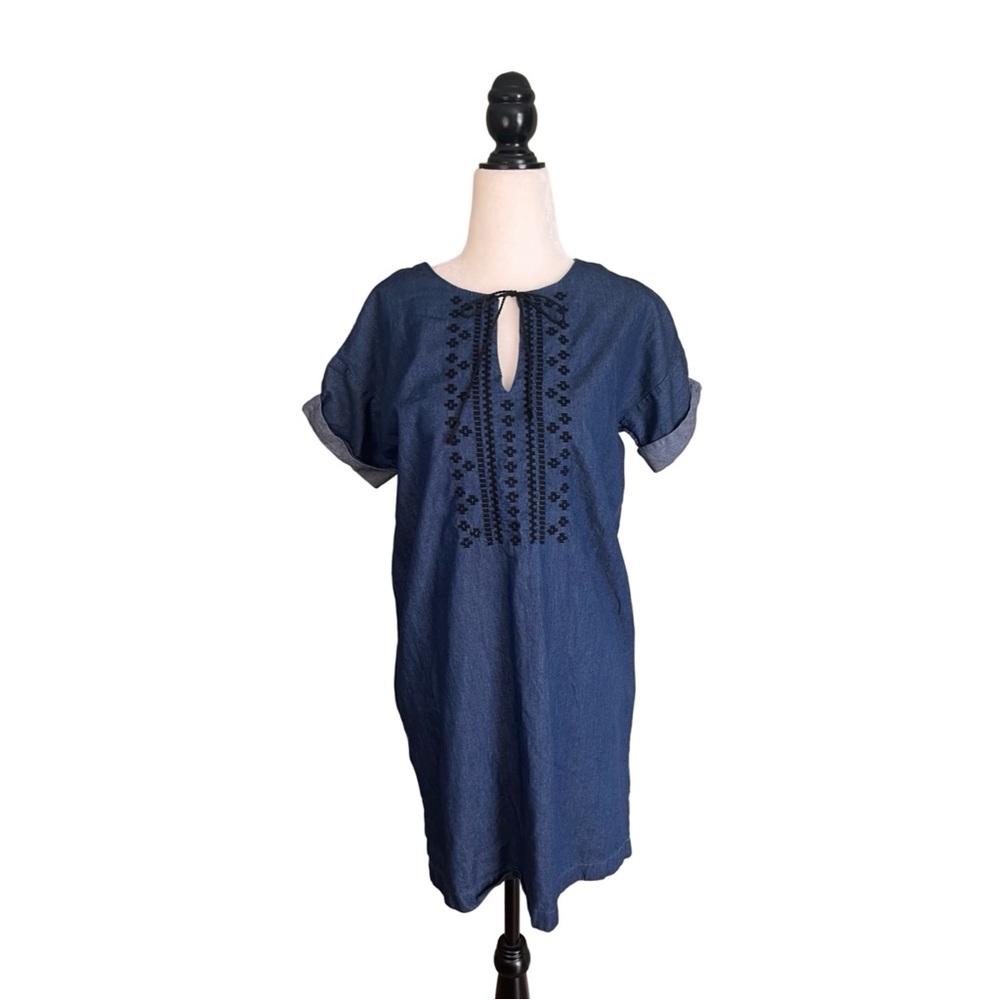 Old Navy Denim Embroidered Tie Up Cut Out Dress XS